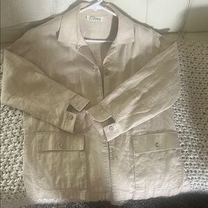 Norm Thompson Tan Utility Button Down Lightweight Linen